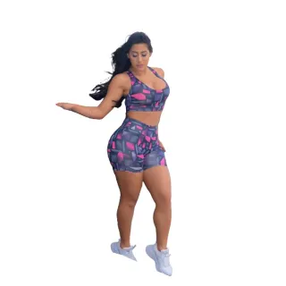 Conjunto Fitness Estampado Short com Top - Roupa de Academia - P