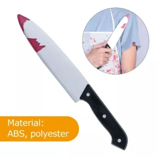 Avental de Açougueiro com Sangue e Faca - Fantasia Masculina para Festa de Halloween e Carnaval - Único