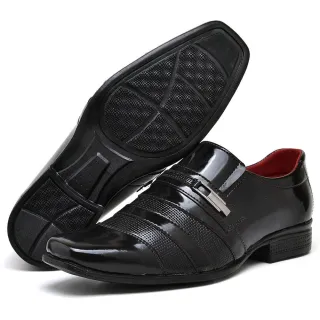 Sapato Elegante Moderno Preto Verniz Masculino com Fivela - 816 PRETO VERNIZ