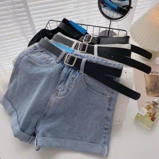 Modelagem solta em linha A, shorts jeans feminino de cintura alta e fina - Azul Claro
