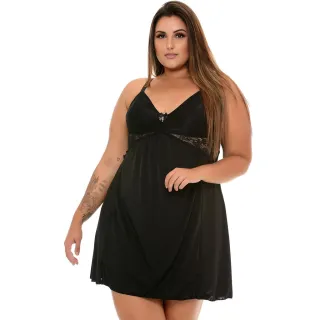 Pijama Feminino Camisola Plus Size Renda Noite Linha - 52
