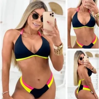 Top Praia Tricolor com Bojo Ajustável - Biquíni Asa Delta Grinda - G/GG