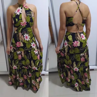 Viscose Estampada Vestido Longo - Modelos e Estampas Variadas - Longo 15