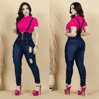 Jeans Macaquinho Feminino Cintura Alta Escuro - Jardineira - Macacão Claro Com Detonado