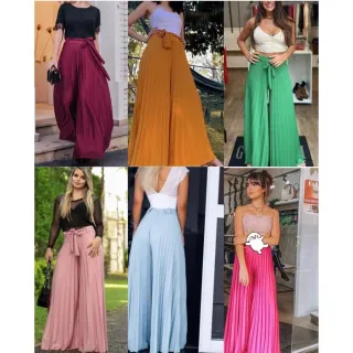 Moda feminina: Calça plissada pantalona com cinto - COD 072 - Rosa