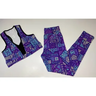 Conjunto de treino feminino suplex calça legging e top cropped telinha - Estampa variada