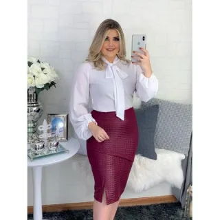 Lançamento Top Saia Midi Social Chique Cristã Secretária Escritório - Rosa