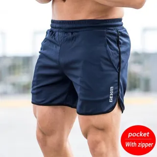 Shorts Masculino Fitness/Corrida M-3XL com Zíper e Secagem Rápida