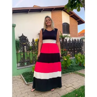 Faixas Regata Longo Náutico Vestido com - Vermelho c Azul Marinho