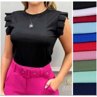 Blusa Feminino Babado Girassol Regata Canelada - Azul Petroleo