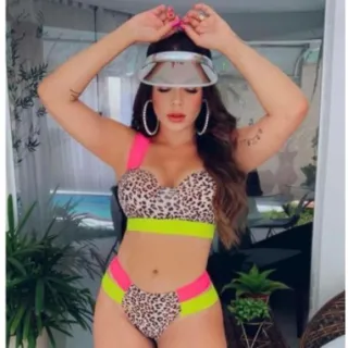 Promoção Biquíni Neon Luxo Blogueira - Super Lindo - PRETO NEON ROSA E VERDE