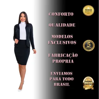 Blazer Midi e Saia Social Mulher Crista - Conjunto Inverno Top - Vermelho