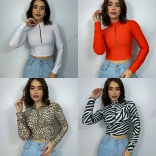 Blusa Manga Longa Cropped com Gola Alta e Zíper - Inverno - Fúcsia