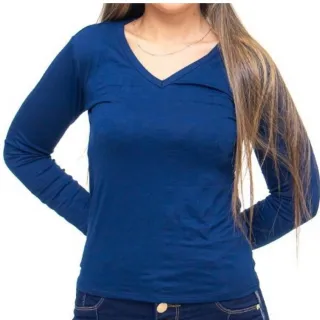 Blusa Gola V Segunda Pele Manga Longa Feminina - Cinza