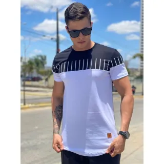 Camisa masculina listrada oversized, camiseta masculina oversized - Azul