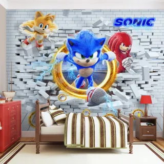 Decore o quarto de meninos com Papel de Parede Infantil Sonic 3D - Único