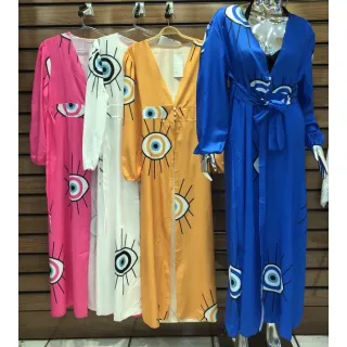 Vestido de praia feminino chiffon túnica olhos azuis confortável - Raryel - Amarelo