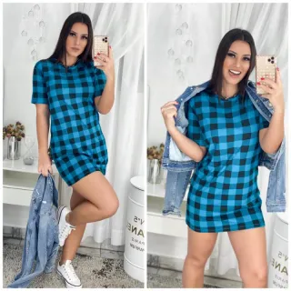 Vestido xadrez São João festa camisetão Juliana junina - Verde miltar