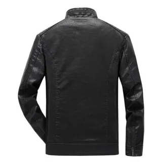 Jaqueta masculina moderna resistente em couro sem capuz - Preto