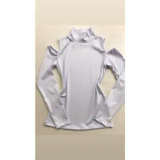 Blusa Manga Longa Feminina Básica Gola Alta Ombro Vazado De Fora - Marinho