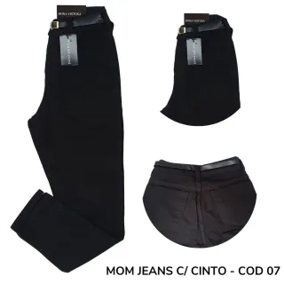 Calça Feminina Lisa Mom Jeans Cintura Super Alta Escura e Clara - COD 05