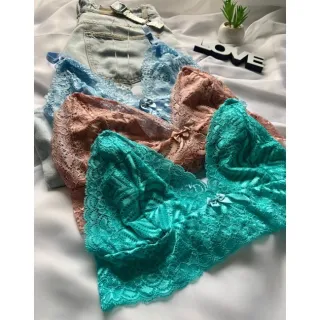 Sutiã e Calcinha de Lingerie com Renda, Sem Bojo - Conjunto - Rose