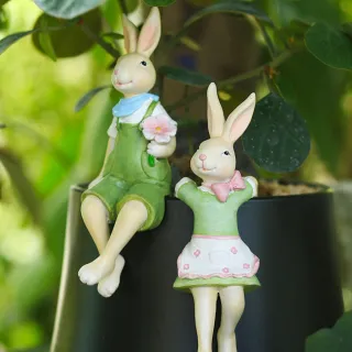 Estátuas de Coelhos Decorativos - Miniaturas de Resina para Jardim - Único