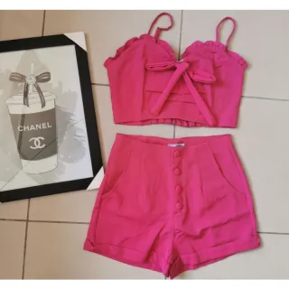 Moda feminina: Conjunto alfaiataria cropped com shorts - Pink