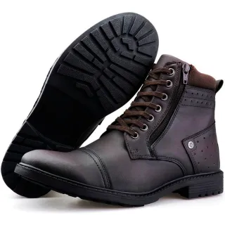 Cadarço Ajustável Zíper Bota Coturno Casual Masculina Cano Baixo - Marrom (590)