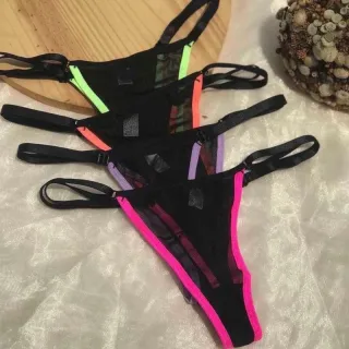 Regulagem Tule Neon Sexy Bicolor - Kit 10 Calcinha Tanga Colorida - Só tule preto