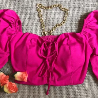 Tamanho Único Cropped Ciganinha em Viscose com Bojo - Laranja