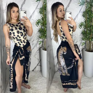 Conjunto de Body/Maiô + Pareô: A combinação perfeita para arrasar na praia - Branco / Azul