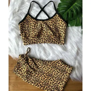 Conjunto Fitness Feminino Alcinha e Short com Cordinha - Rosa rosa bebê