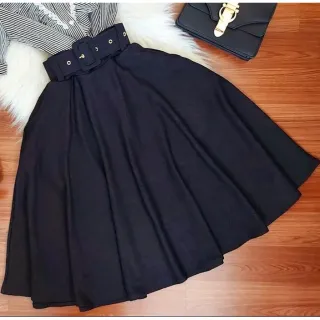 Evangélica Saia Godê Midi Lisa com Cinto - Cor, Raryel