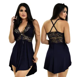 Roupa de Dormir Sensual Microfibra Renda Conforto - Promoção - Marinho