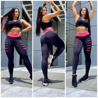 Legging Detonado: Calça Feminina Fitness, Tendência Top de Treino na Academia - PRETO COM LARANJA