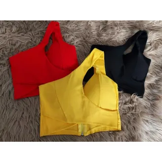 Promoção Lançamento: Crooped Feminino Transpassado Manga Única com Bojo - Verde Militar