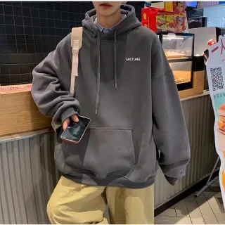 Plus Size Moletom Casual Simples com Capuz e Estampa de Texto Unissex - Azul