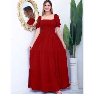 Vestido elegante de manga curta e comprimento longo - Verde Escuro