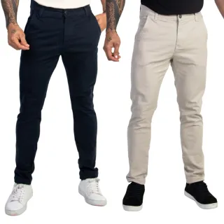 Calça Brim Social Masculina Esporte Fino com Elastano - AZUL MARINHO+CREME AREIA+PRETA