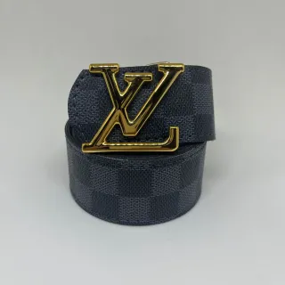 Couro Xadrez Dupla Face Cinto Masculino - Ouro Escovado - Marrom