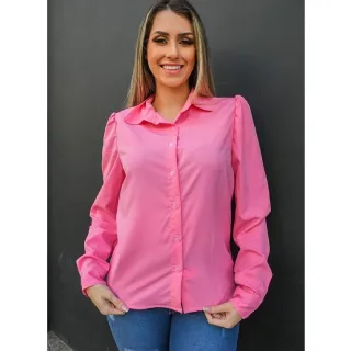 Moda Inverno: Camisa Feminina Social Manga Princesa/Bufante - Tendência - Verde Escuro