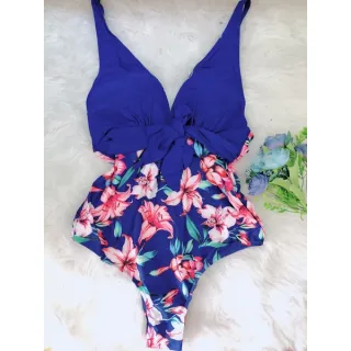 Moda praia floral: Maio com bojo removível, peça única 40-46 - Preto #2