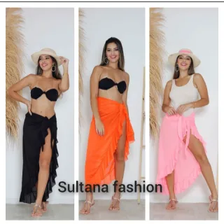 Moda praia pareô liso longo - 2kit - Rosa nenon