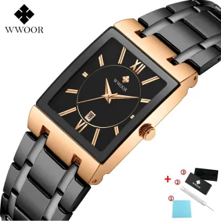 Relógio Masculino Esportivo Original WWOOR - Prova d'água, Aço Inoxidável - Branco-preto-preto