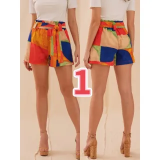 Estampada feminina crepinho com elastano - Short verão / X207 - 2-ROXO