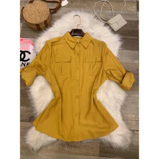 Blusa Social Manga Longa com Botões Chic - mostarda