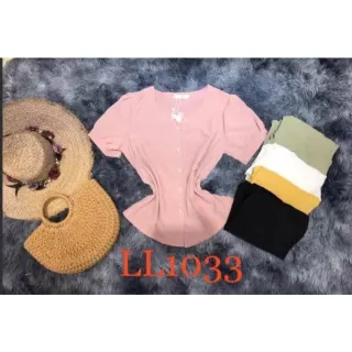 Blusa Manga Curta Liso Feminina - Social/Decote Em V Com Botões - Preto