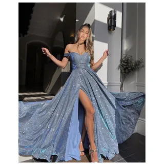 Vestido de Noite Longo Feminino Tubinho Lantejoulas Dividida - Cor da imagem