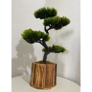 Vaso Cerâmica Bonsai Artificial Grande - Folhas Realistas - vaso em madeira